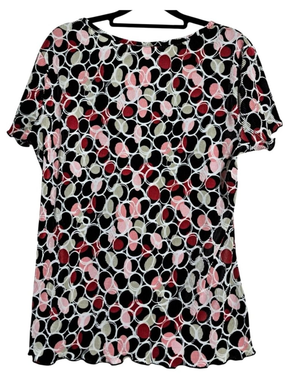 Y2K Christopher & Banks Womens Medium Circle Print Top Black Red Stretch Going O - Picture 6 of 8